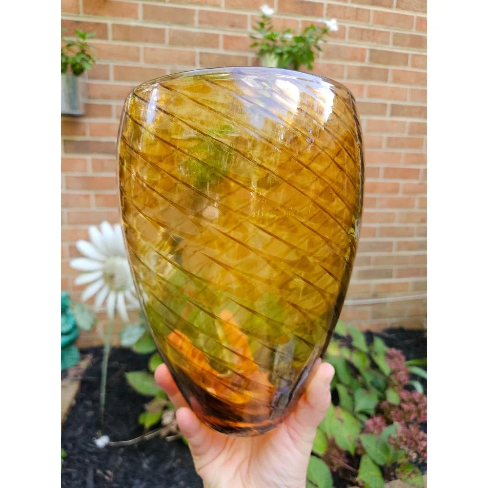 Crate & Barrel Sahara Glass Vase, Hand-blown Amber Glass Vase 9